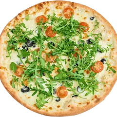 Pizza Rucolla z białą mozzarellą, pomidorkami i rukolą – Vero Pizza Grochów