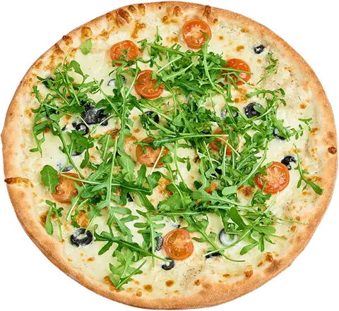 Pizza Rucolla z białą mozzarellą, pomidorkami i rukolą – Vero Pizza Grochów