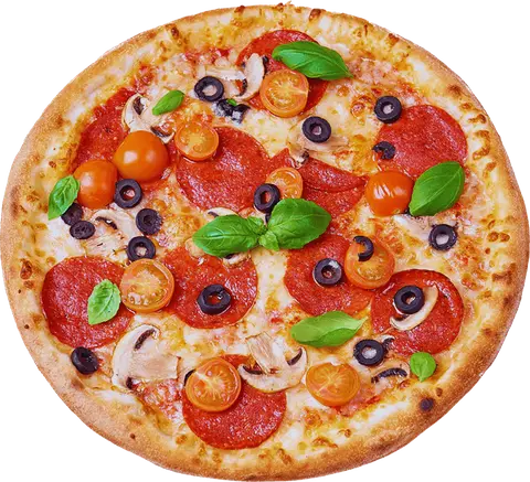 Pizza Nonloso z pepperoni, oliwkami i pomidorkami koktajlowymi – Vero Pizza Grochów